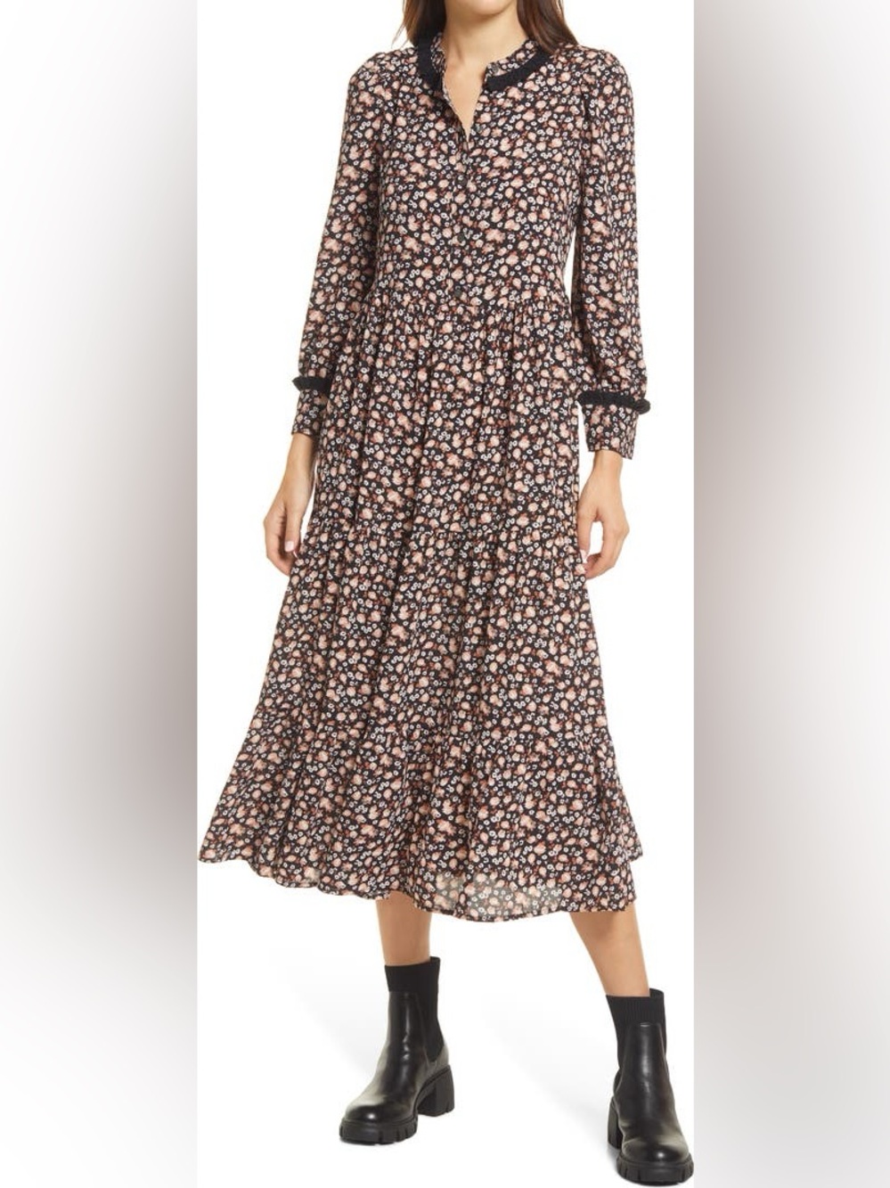 Levi's Farah floral print tiered midi dress PrairieCore Cottagecore Size M